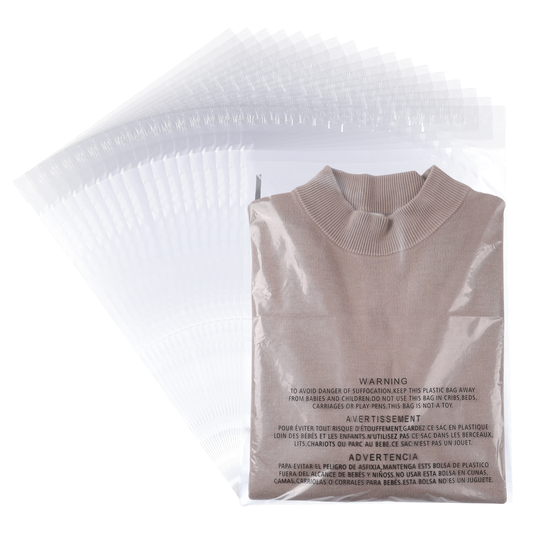 Polysells 10"x13" Clear Poly Bags with Suffocation Warning Strong Self Seal, Black Print