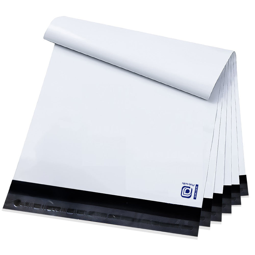 Pollysells 24x24 White Poly Mailers – Extra Large Self Seal Shipping Bags for Clothing & Non-Fragile Items, Waterproof Tear Resistant Mailing Bags for Bulk Shipping & Small Business Supplies