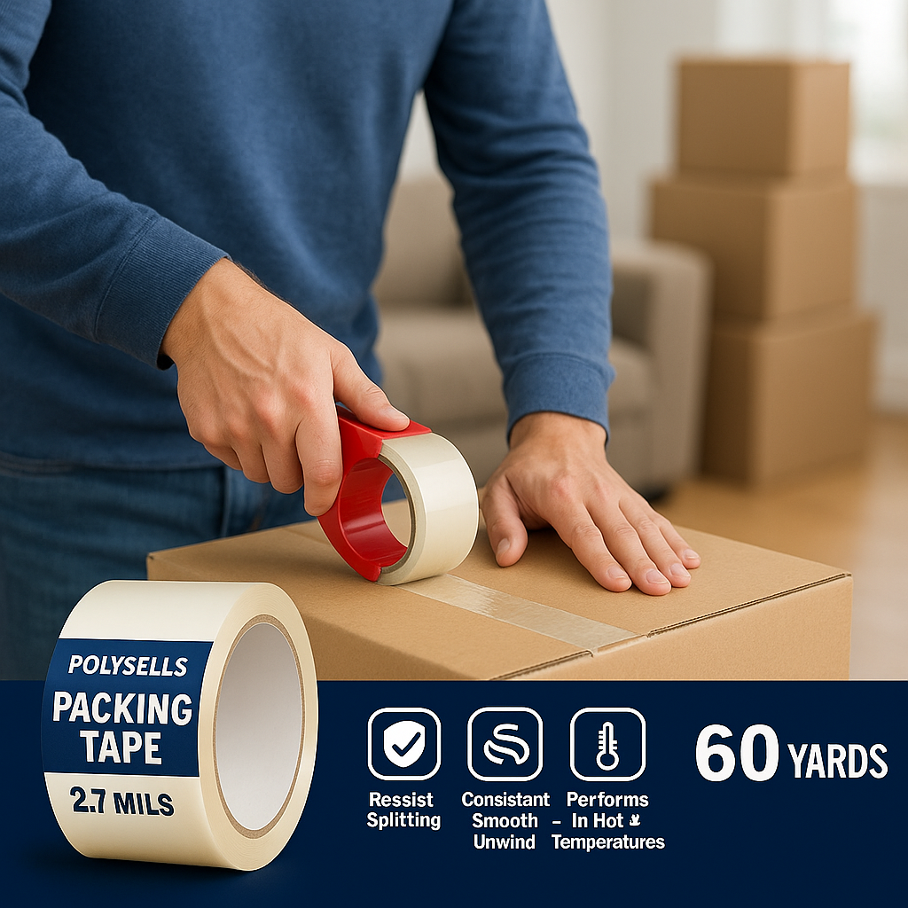 Polysells Heavy Duty Packing Tape, 2.7mils, 1.88" Width, 60 Yards Sealing Tape