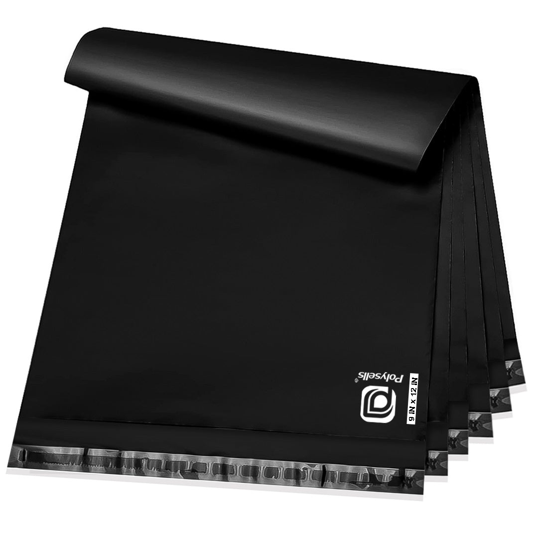 Polysells 9x12 Black Poly Mailers – Self Seal Shipping Bags for Clothing & Non-Fragile Items, Waterproof Tear Resistant Mailing Bags for Small Business Shipping Supplies