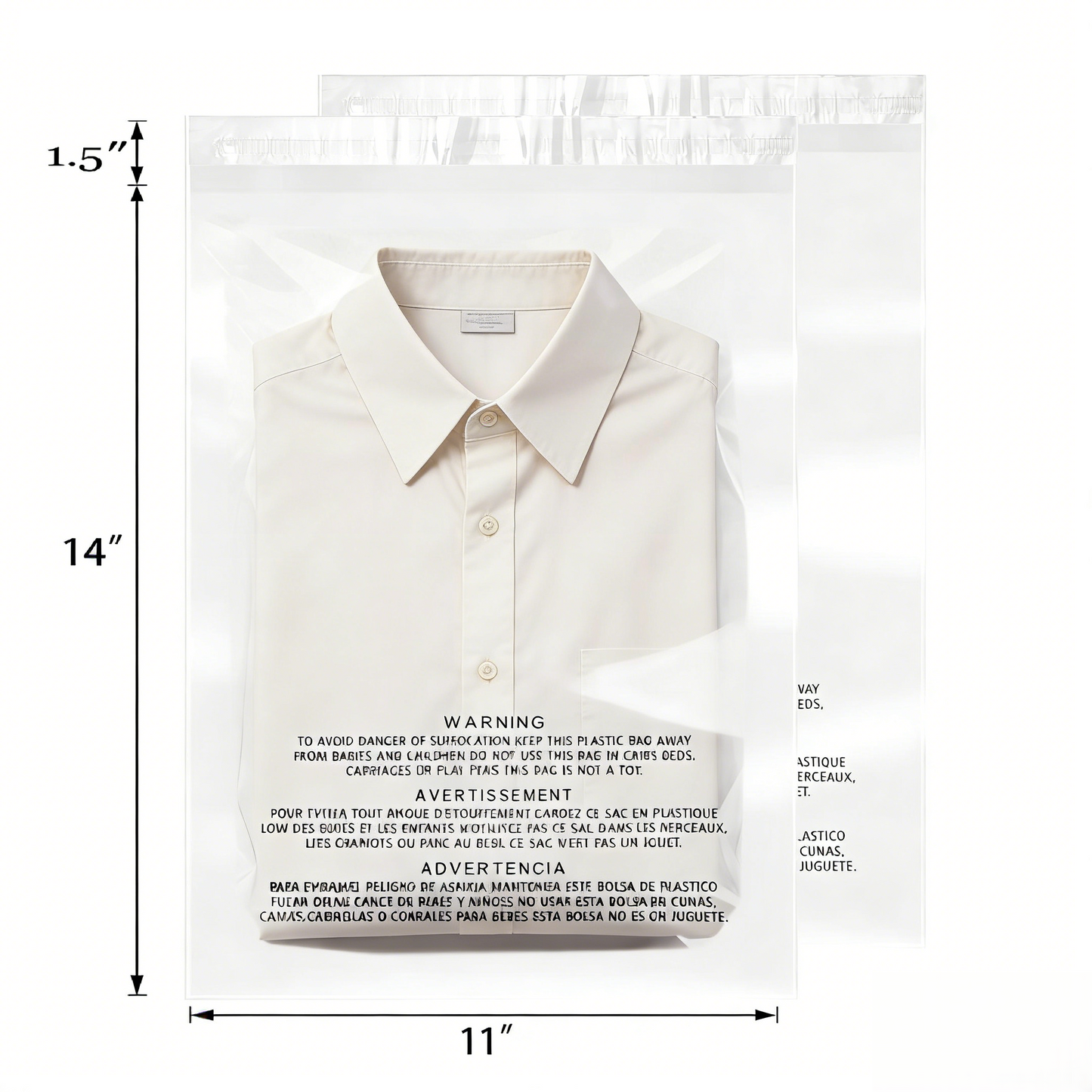 Polysells 11"x14" Clear Poly Bags with Suffocation Warning Strong Self Seal, Black Print