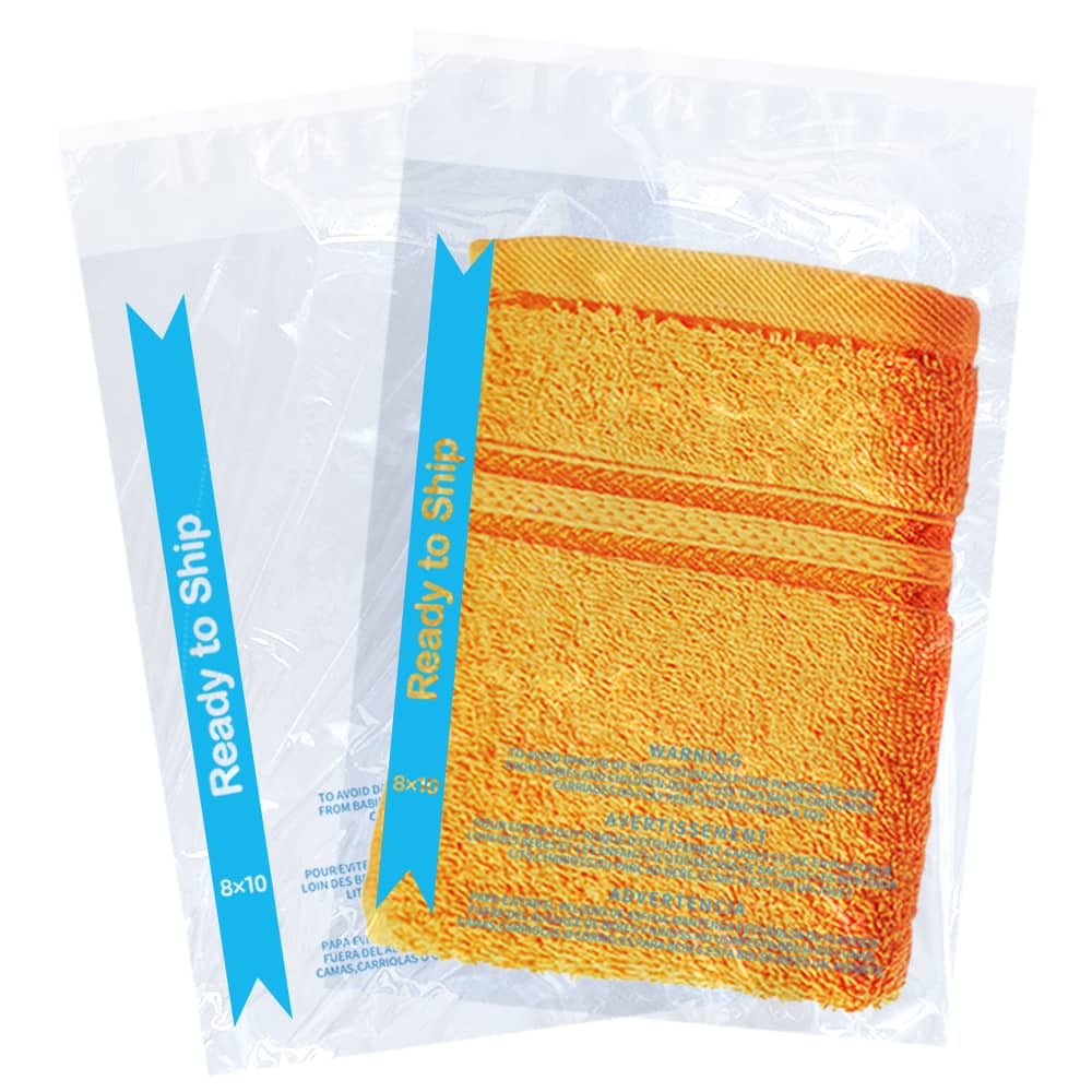 Strong Self Seal Clear Poly Bags with Suffocation Warning, 8"x10"