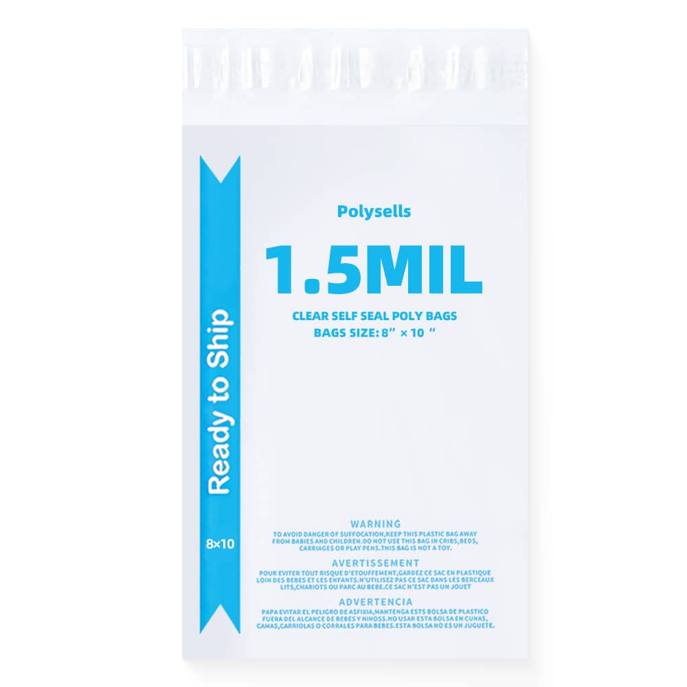 Strong Self Seal Clear Poly Bags with Suffocation Warning, 8"x10"