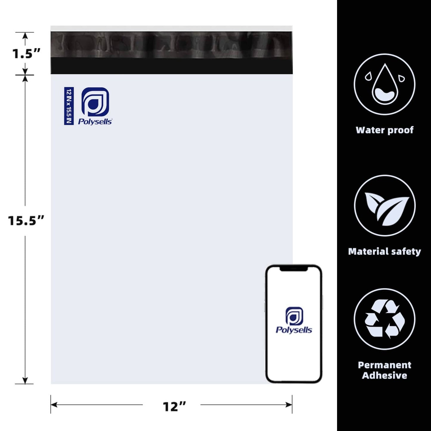 Poly Mailers Shipping Envelopes (White, 12x15.5 Inch)