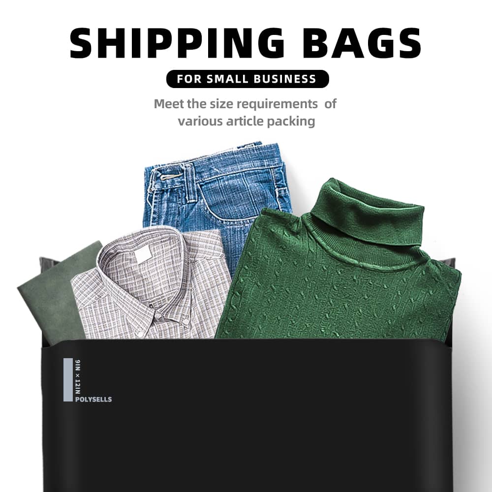 Polysells 9x12 Black Poly Mailers – Self Seal Shipping Bags for Clothing & Non-Fragile Items, Waterproof Tear Resistant Mailing Bags for Small Business Shipping Supplies