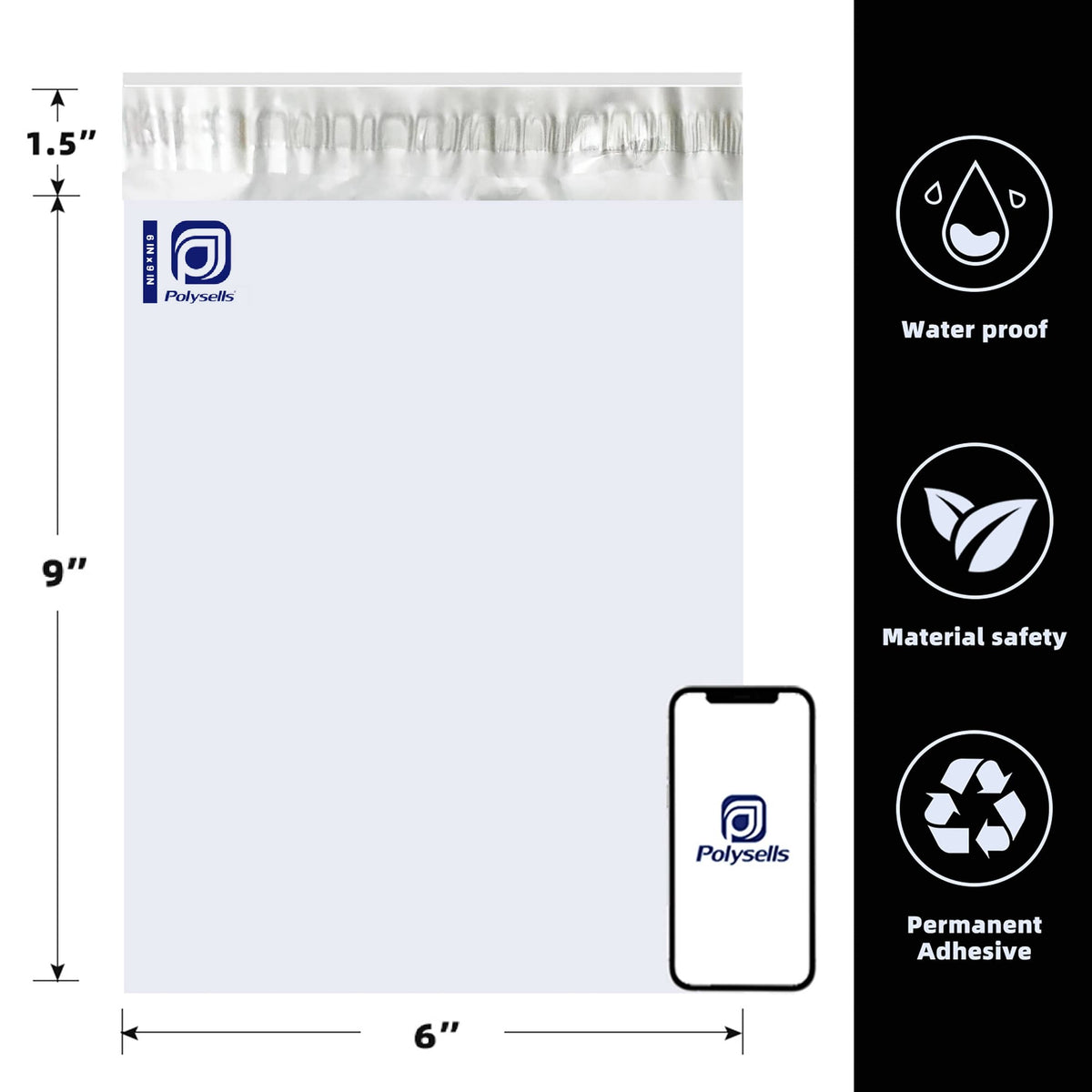 Polysells 6x9 Premium White Poly Mailers – Self Seal Shipping Bags for Small Clothing & Non-Fragile Items, Waterproof Tear Resistant Mailing Bags for Small Business Shipping Supplies