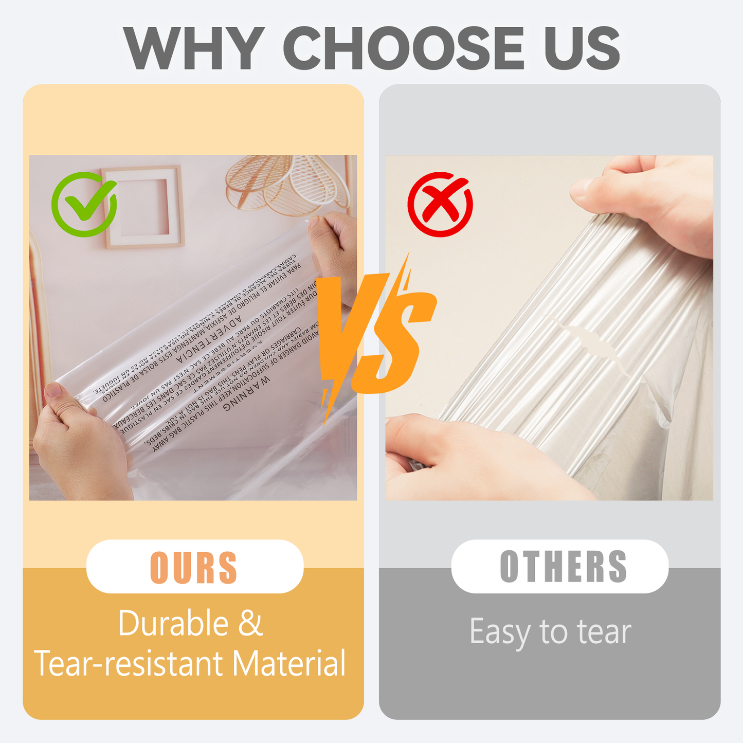 6"x9" Strong Self Seal Clear Poly Bags with Suffocation Warning, Black Print