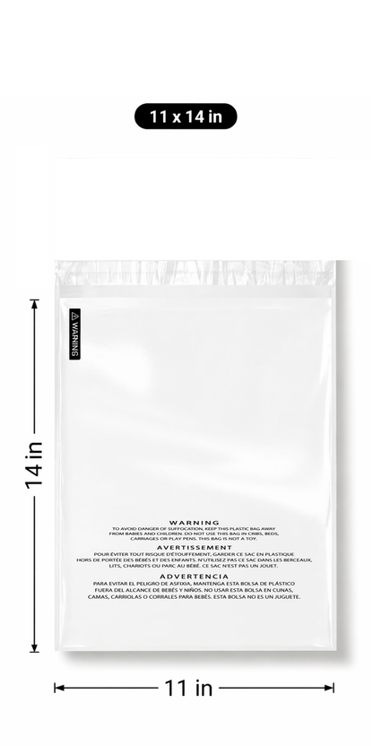 Polysells 11"x14" Clear Poly Bags with Suffocation Warning Strong Self Seal, Black Print