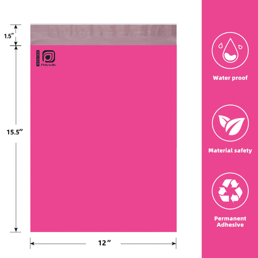 Polysells 12x15.5 Pink Poly Mailers, Self Seal Shipping Bags for Clothing & Non-Fragile Items – Waterproof Tear Resistant Mailing Bags for Small Business Shipping Supplies
