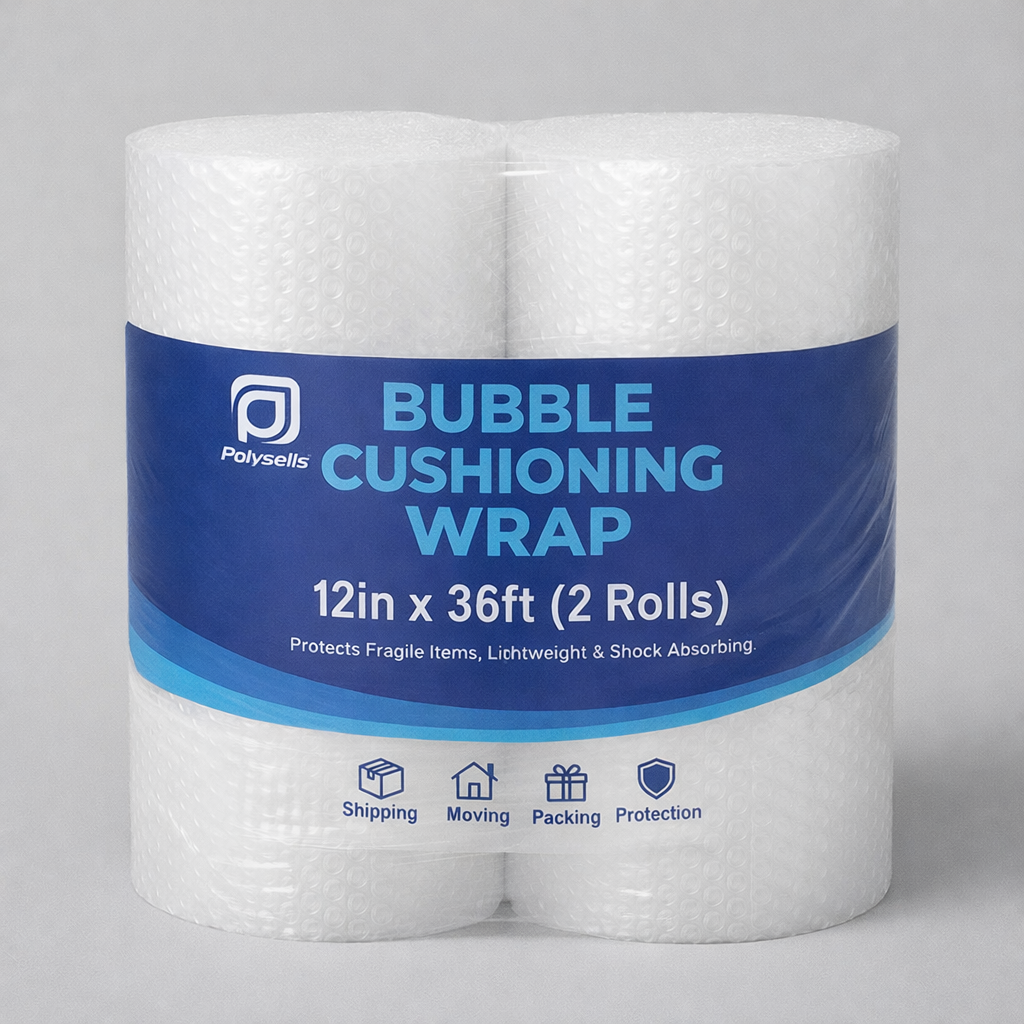 Polysells 12" x 36 ft Bubble Cushioning Wrap Roll, Perforated Every 12" Tear Off