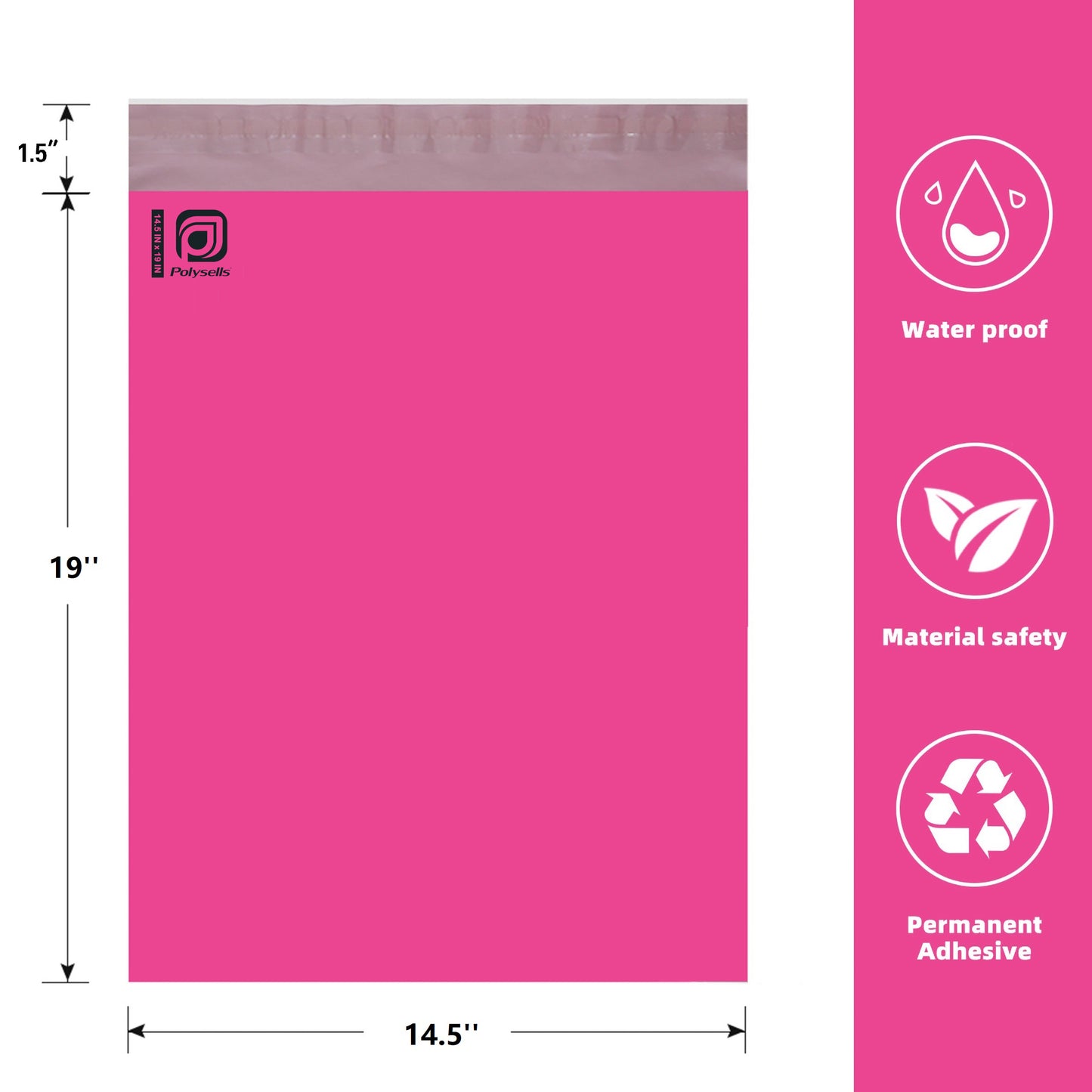 Polysells 14.5x19 Pink Poly Mailers – Large Self Seal Shipping Bags for Clothing & Non-Fragile Items, Opaque Waterproof Tear Resistant Poly Mailing Bags for Small Business Orders