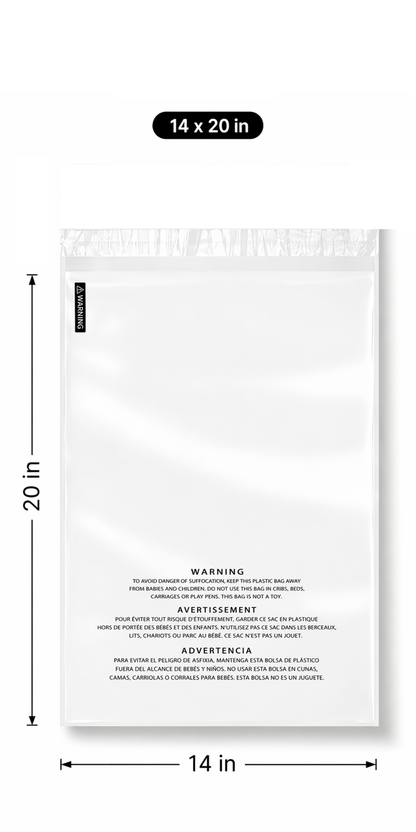 Polysells 14"x20" Clear Poly Bags with Suffocation Warning Strong Self Seal, Black Print