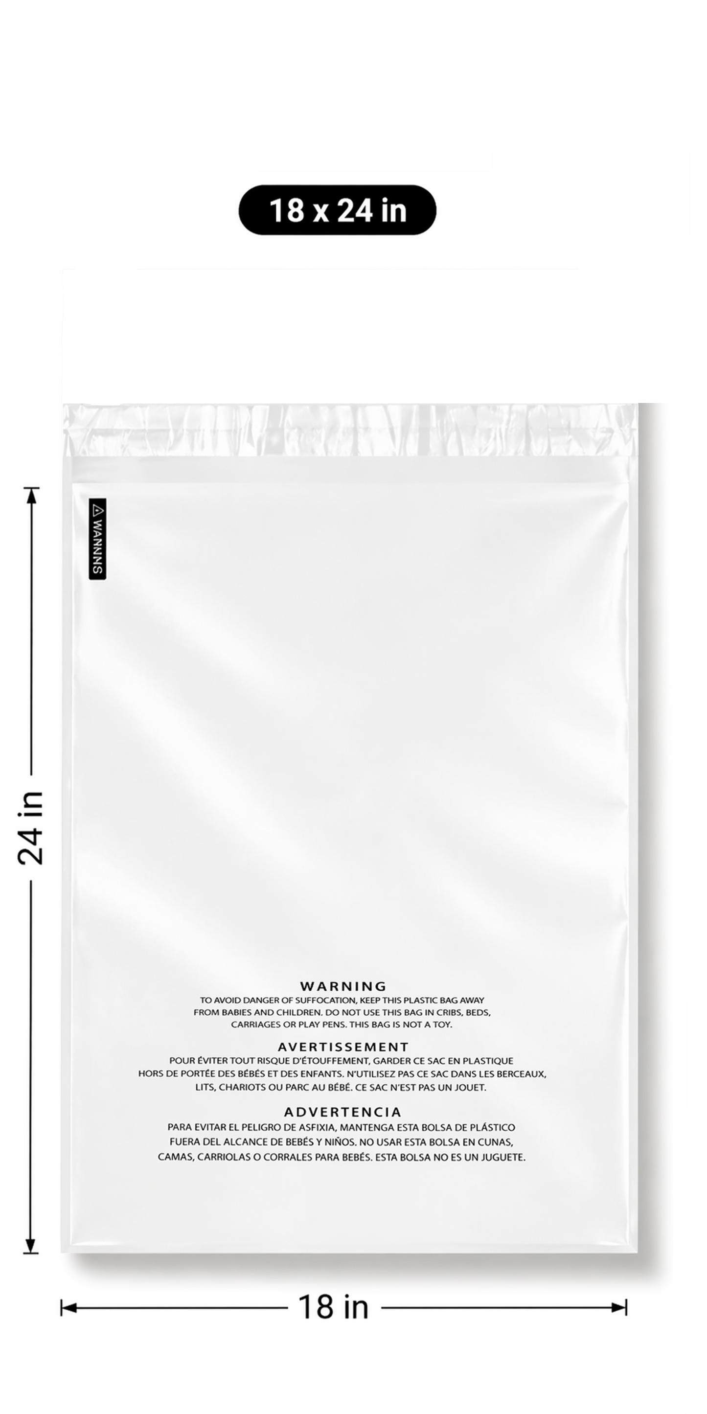 Polysells 18"x24" Clear Poly Bags with Suffocation Warning Strong Self Seal, Black Print