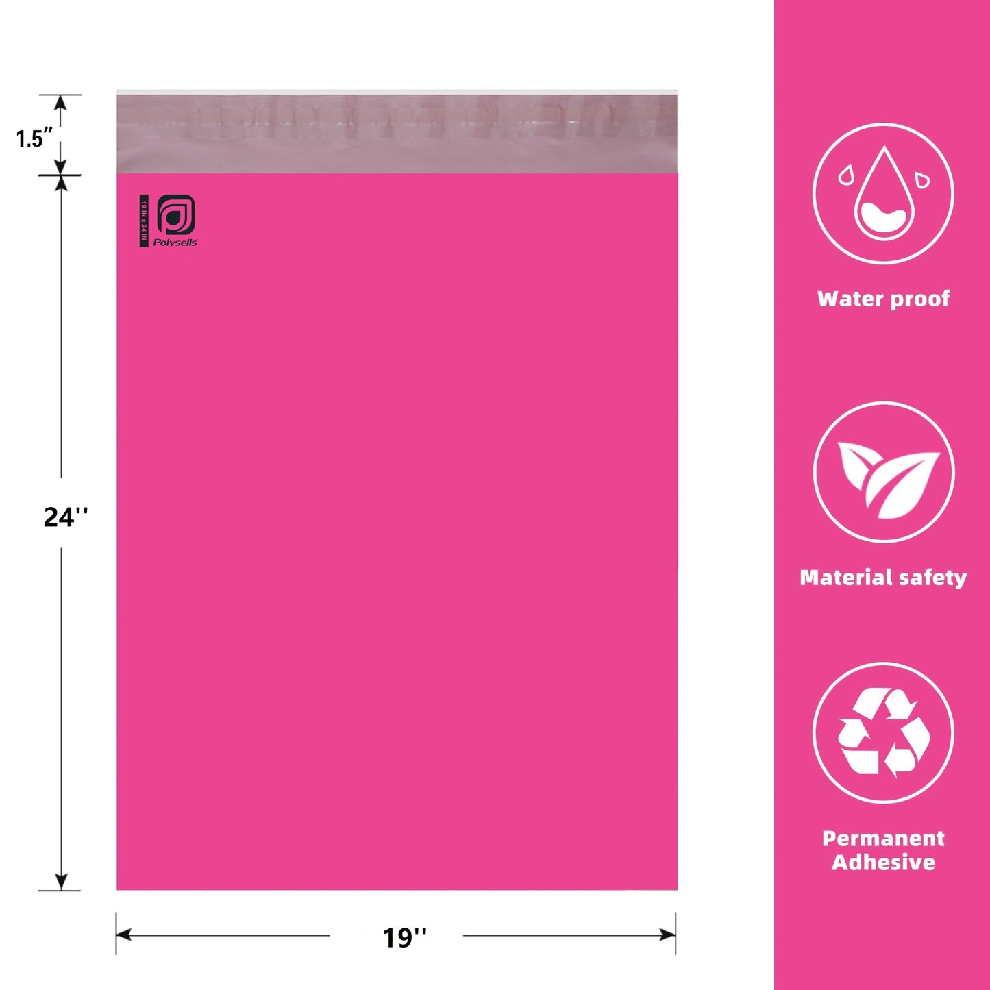 Pollysells 19x24 Pink Poly Mailers – Extra Large Durable Self Seal Shipping Bags for Bulk Clothing & Oversized Non-Fragile Items, Waterproof Heavy Duty Poly Shipping Bags for Small Business