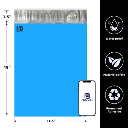 Polysells 14.5x19 Blue Poly Mailers – Large Self Seal Shipping Bags for Clothing & Non-Fragile Items, Opaque Waterproof Tear Resistant Poly Mailing Bags for Small Business Orders