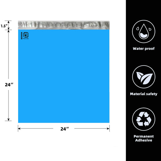 Pollysells 24x24 Blue Poly Mailers – Extra Large Self Seal Shipping Bags for Clothing & Non-Fragile Items, Waterproof Tear Resistant Mailing Bags for Bulk Shipping & Small Business Supplies