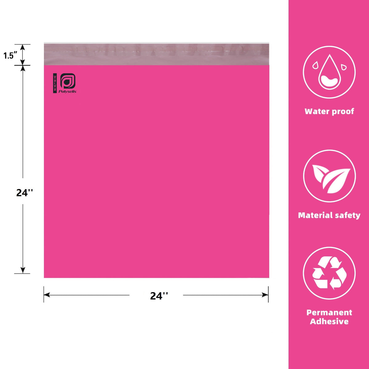 Pollysells 24x24 Pink Poly Mailers – Extra Large Self Seal Shipping Bags for Clothing & Non-Fragile Items, Waterproof Tear Resistant Mailing Bags for Bulk Shipping & Small Business Supplies