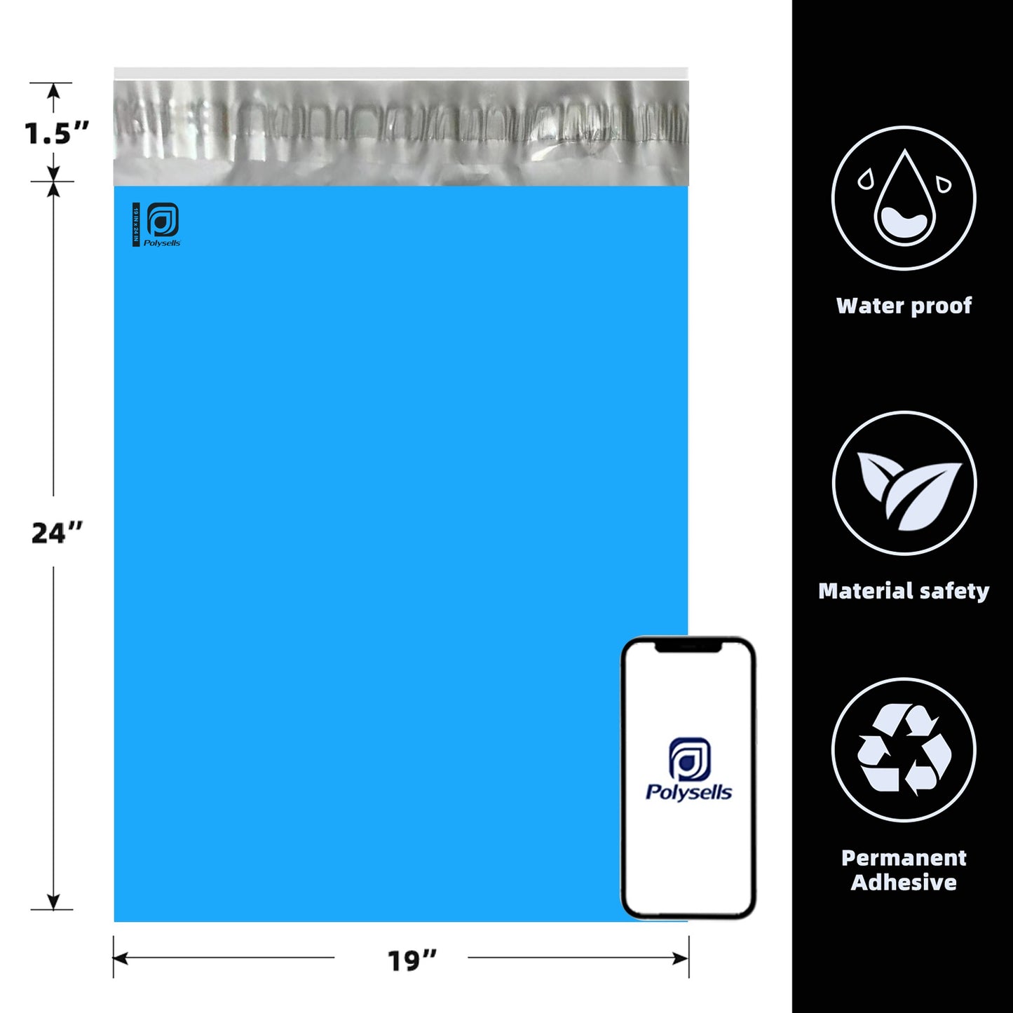 Pollysells 19x24 Blue Poly Mailers – Extra Large Durable Self Seal Shipping Bags for Bulk Clothing & Oversized Non-Fragile Items, Waterproof Heavy Duty Poly Shipping Bags for Small Business