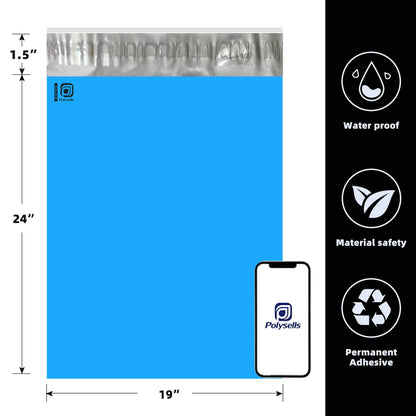 Pollysells 19x24 Blue Poly Mailers – Extra Large Durable Self Seal Shipping Bags for Bulk Clothing & Oversized Non-Fragile Items, Waterproof Heavy Duty Poly Shipping Bags for Small Business