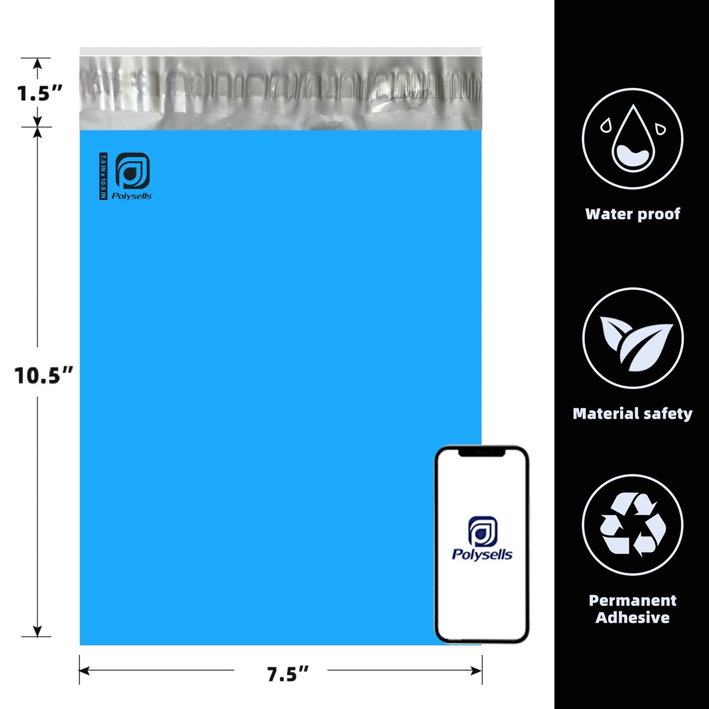 Polysells 7.5x10.5 Blue Poly Mailers – Self Seal Shipping Bags for Small Clothing & Non-Fragile Items, Waterproof Tear Resistant Mailing Bags for Small Business Shipping Supplies