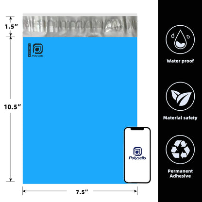 Polysells 7.5x10.5 Blue Poly Mailers – Self Seal Shipping Bags for Small Clothing & Non-Fragile Items, Waterproof Tear Resistant Mailing Bags for Small Business Shipping Supplies