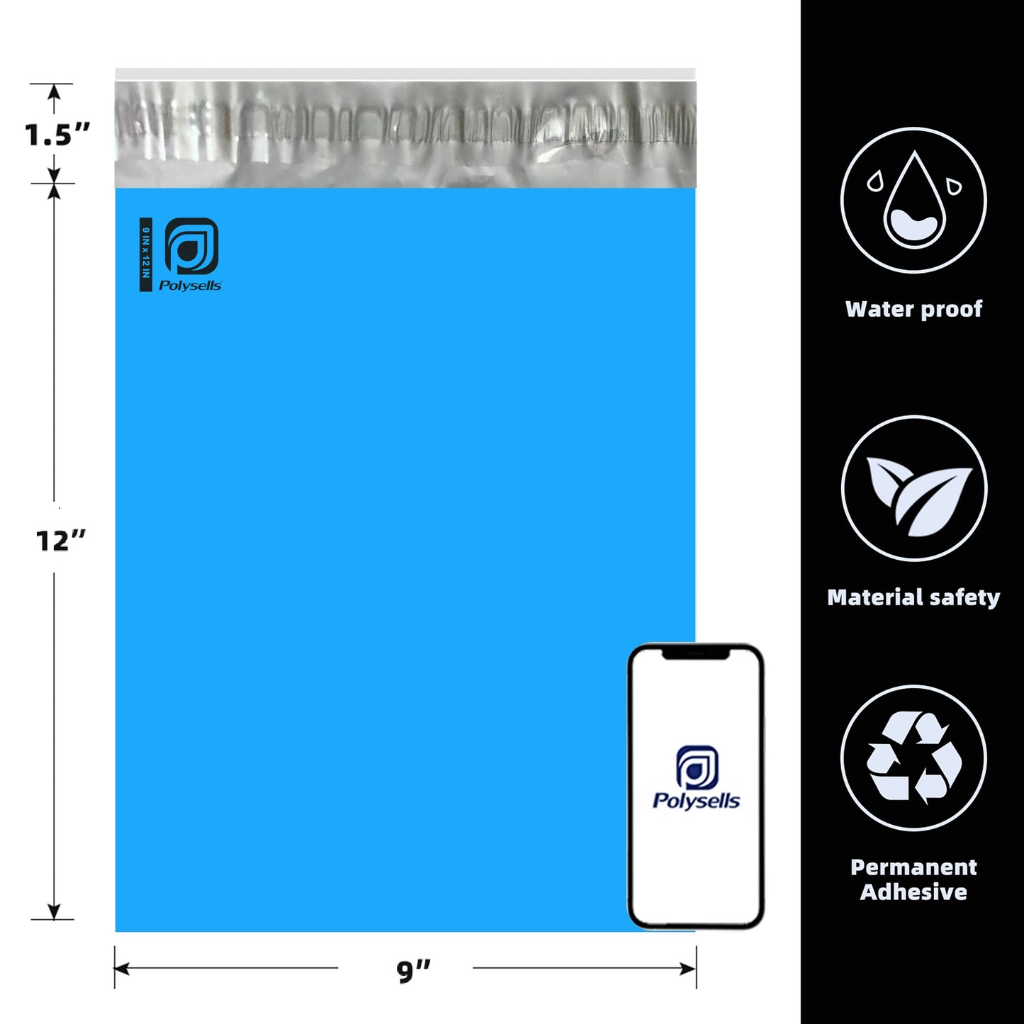 Polysells 9x12 Blue Poly Mailers – Self Seal Shipping Bags for Small Clothing & Non-Fragile Items, Waterproof Tear Resistant Mailing Bags for Small Business Shipping Supplies