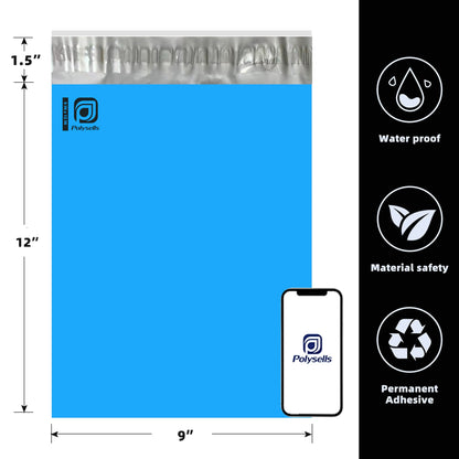 Polysells 9x12 Blue Poly Mailers – Self Seal Shipping Bags for Small Clothing & Non-Fragile Items, Waterproof Tear Resistant Mailing Bags for Small Business Shipping Supplies