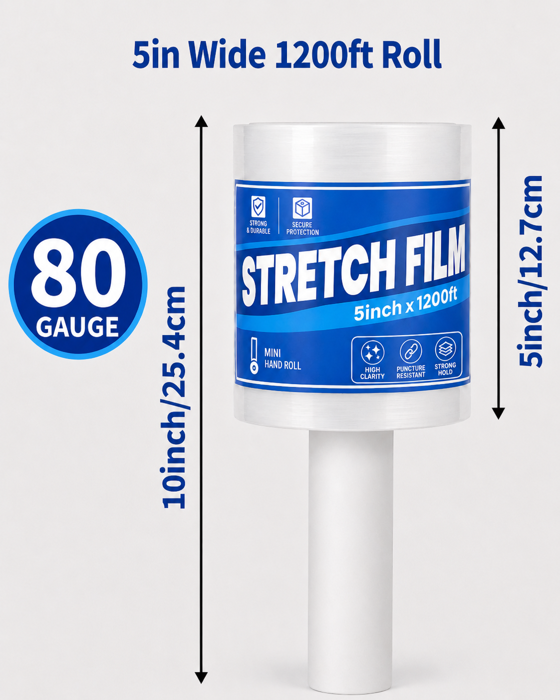 Polysells 5inx1200ft Stretch Film with Handle, Mini Stretch Wrap