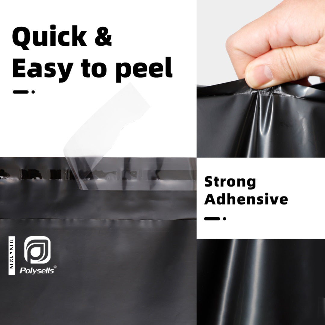 Polysells 9x12 Black Poly Mailers – Self Seal Shipping Bags for Clothing & Non-Fragile Items, Waterproof Tear Resistant Mailing Bags for Small Business Shipping Supplies