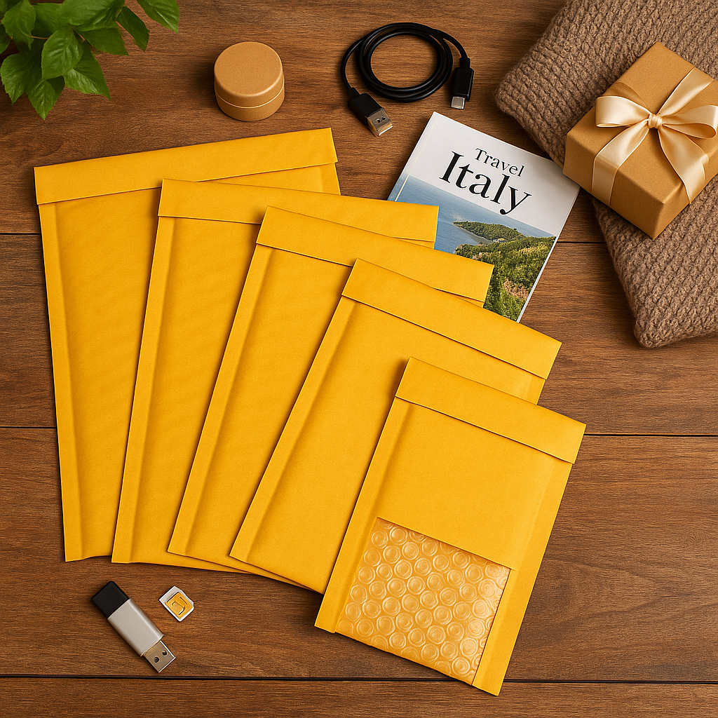 Polysells #0 Kraft Bubble Mailers Usable Size 6"x9" Padded Envelope