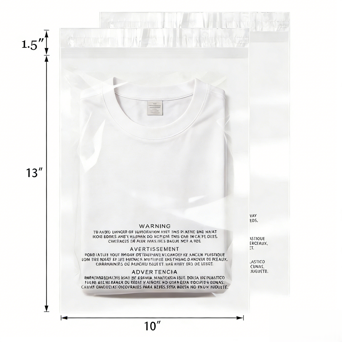 Polysells 10"x13" Clear Poly Bags with Suffocation Warning Strong Self Seal, Black Print