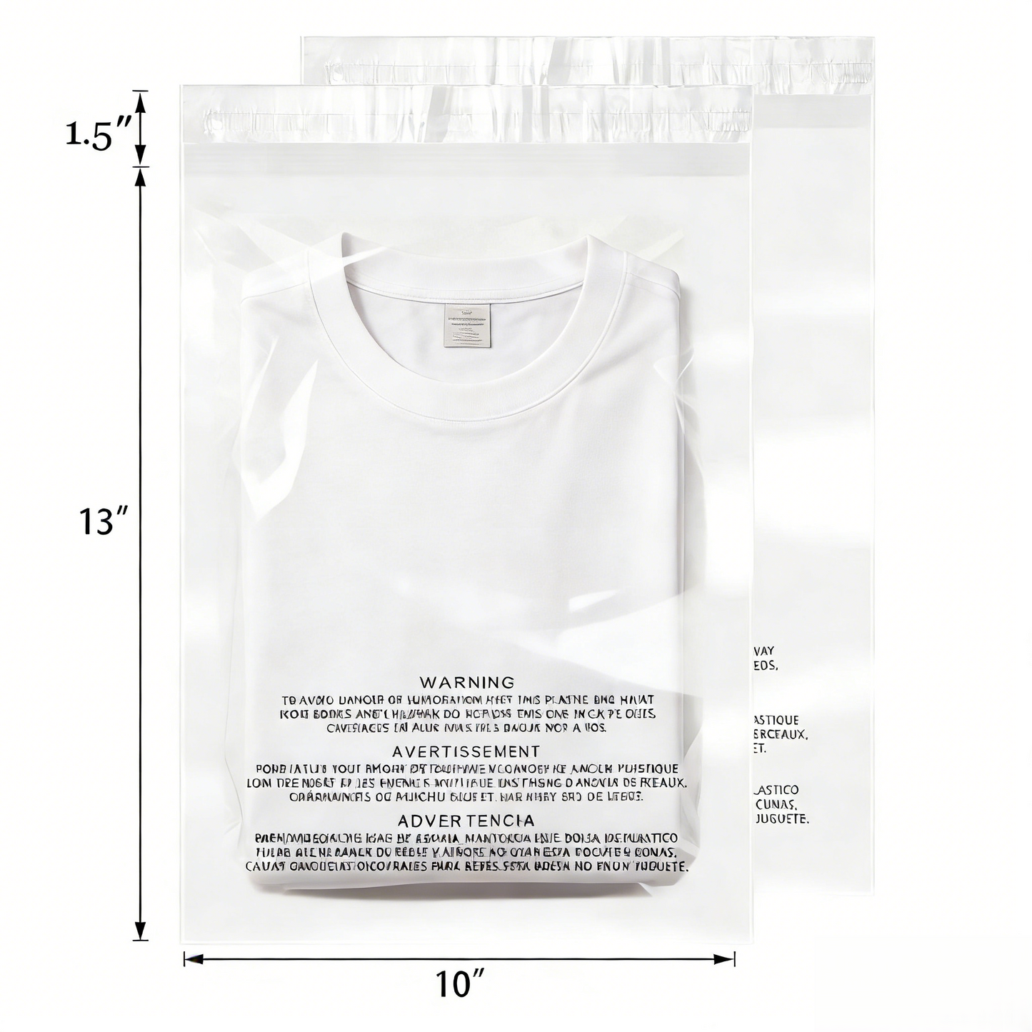 Polysells 10"x13" Clear Poly Bags with Suffocation Warning Strong Self Seal, Black Print