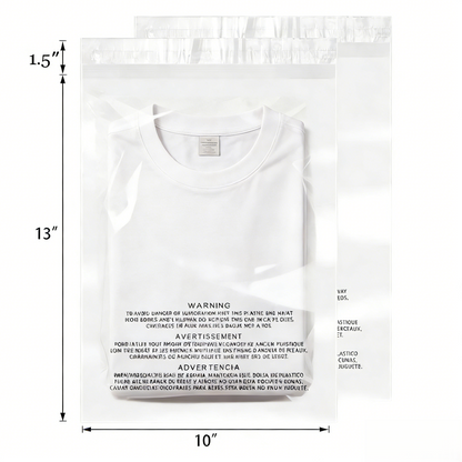 Polysells 10"x13" Clear Poly Bags with Suffocation Warning Strong Self Seal, Black Print