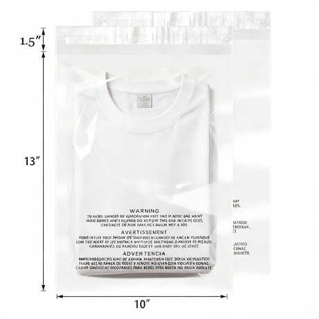 Polysells 10"x13" Clear Poly Bags with Suffocation Warning Strong Self Seal, Black Print