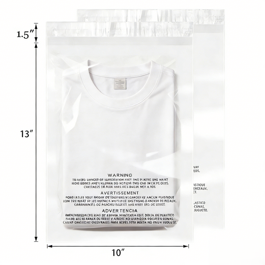 Polysells 10"x13" Clear Poly Bags with Suffocation Warning Strong Self Seal, Black Print