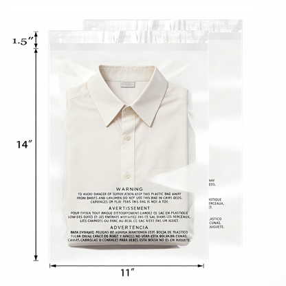 Polysells 11"x14" Clear Poly Bags with Suffocation Warning Strong Self Seal, Black Print