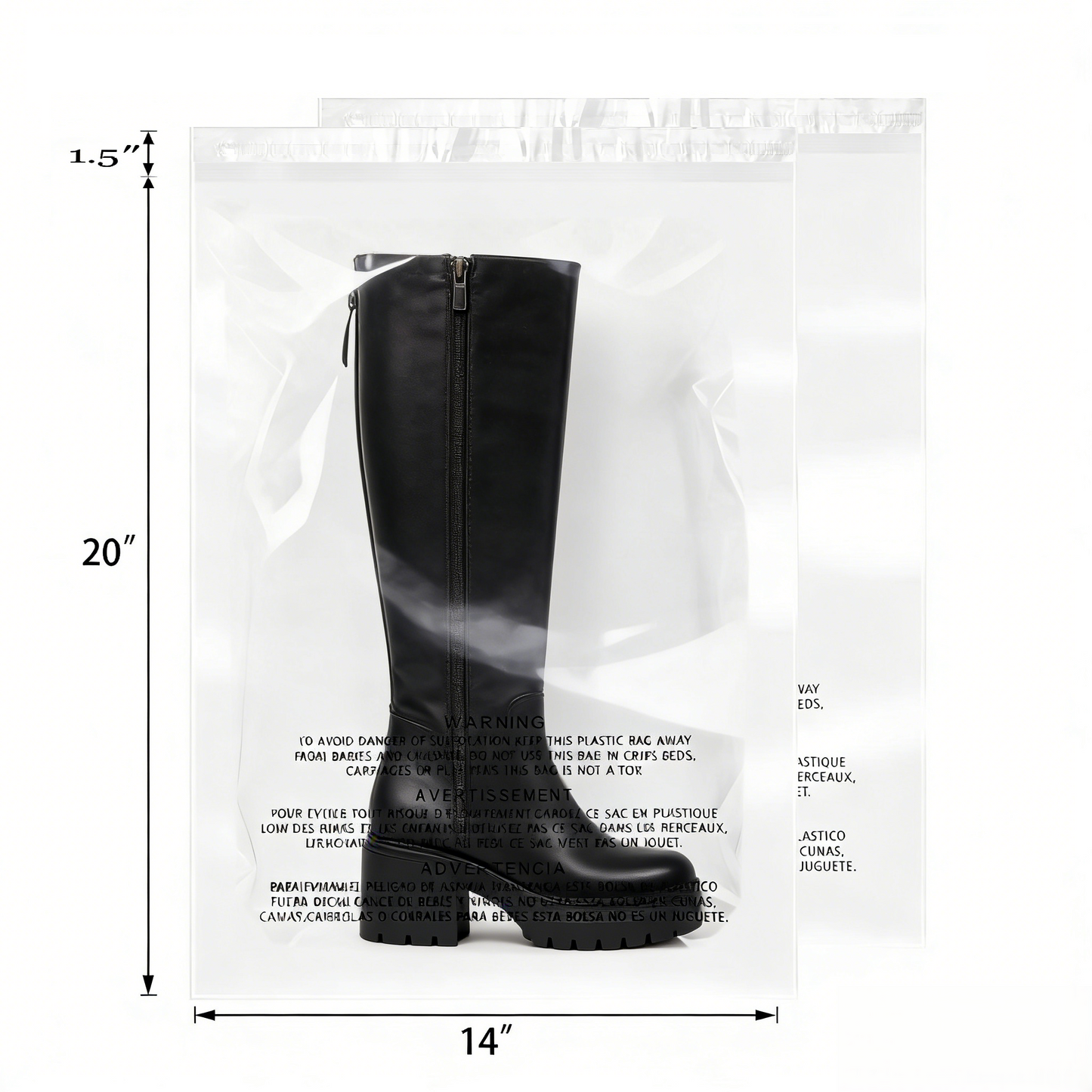 Polysells 14"x20" Clear Poly Bags with Suffocation Warning Strong Self Seal, Black Print