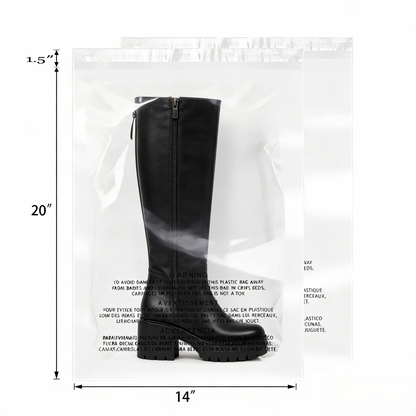 Polysells 14"x20" Clear Poly Bags with Suffocation Warning Strong Self Seal, Black Print