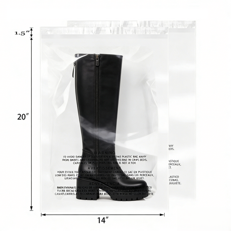 Polysells 14"x20" Clear Poly Bags with Suffocation Warning Strong Self Seal, Black Print