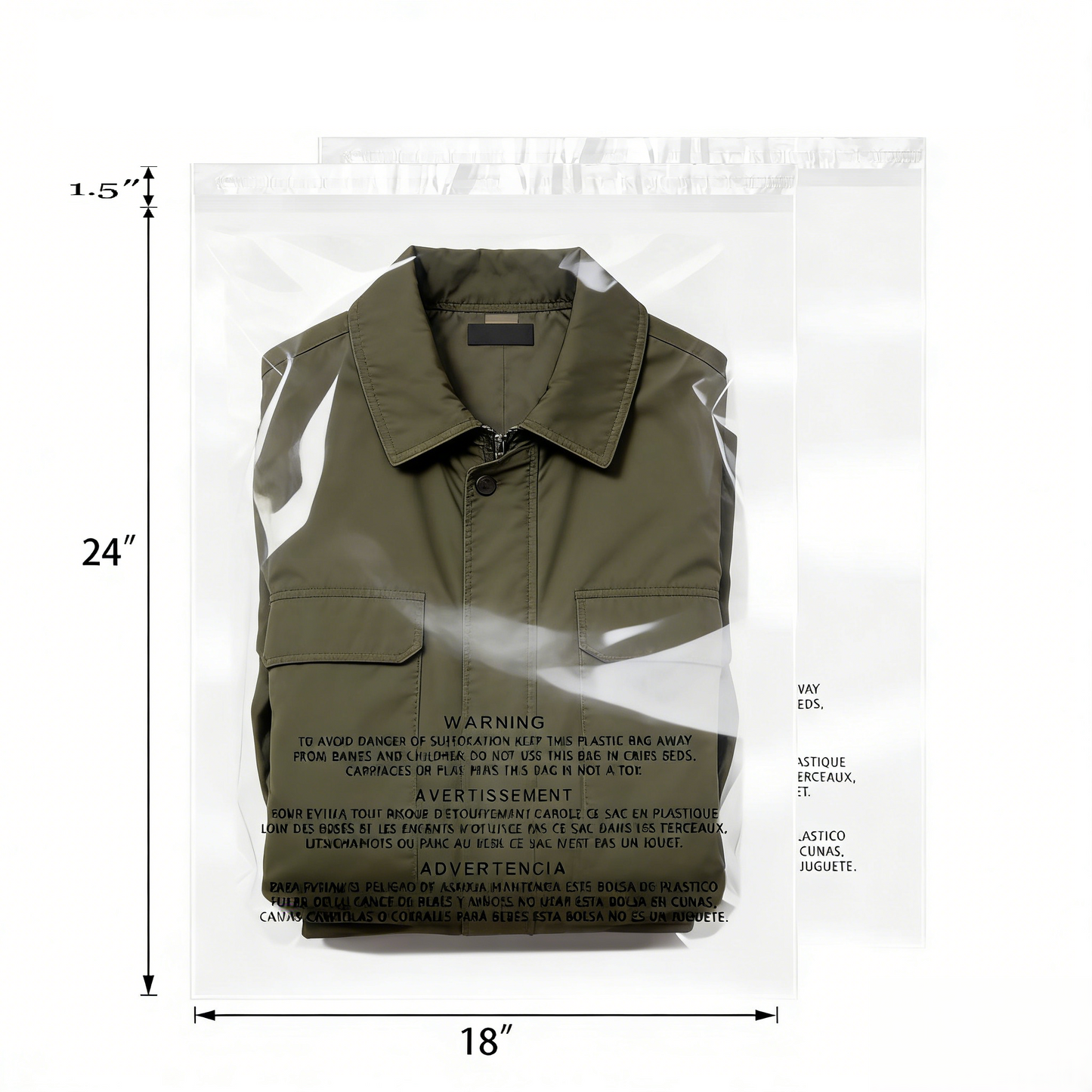 Polysells 18"x24" Clear Poly Bags with Suffocation Warning Strong Self Seal, Black Print