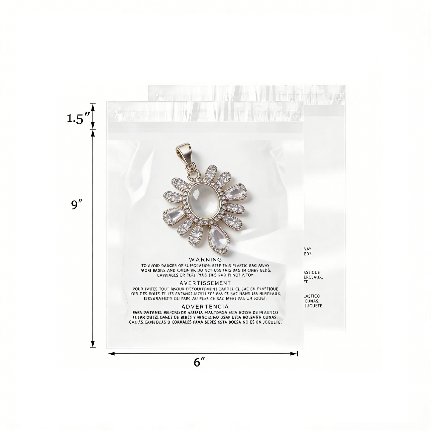 Polysells 6"x9" Clear Poly Bags with Suffocation Warning Strong Self Seal, Black Print