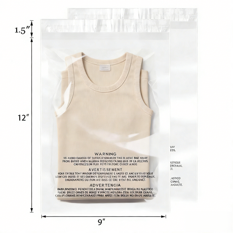Polysells 9"x12" Clear Poly Bags with Suffocation Warning Strong Self Seal, Black Print
