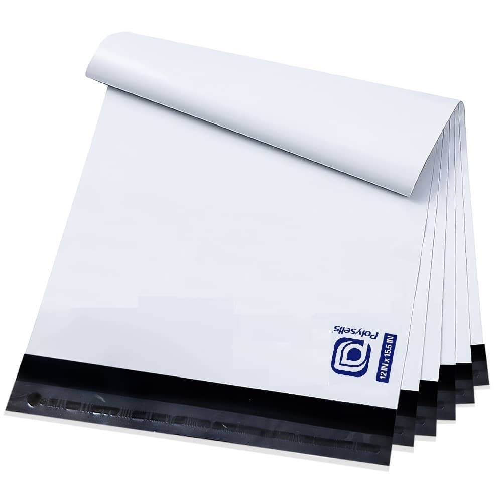 Polysells 12x15.5 White Poly Mailers, Self Seal Shipping Bags for Clothing & Non-Fragile Items – Waterproof Tear Resistant Mailing Bags for Small Business Shipping Supplies