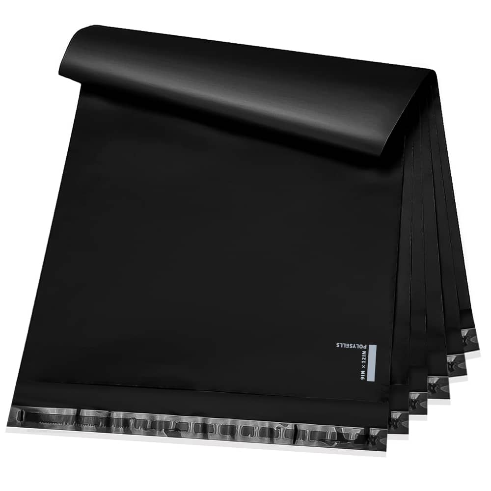 Polysells 9x12 Black Poly Mailers – Self Seal Shipping Bags for Clothing & Non-Fragile Items, Waterproof Tear Resistant Mailing Bags for Small Business Shipping Supplies