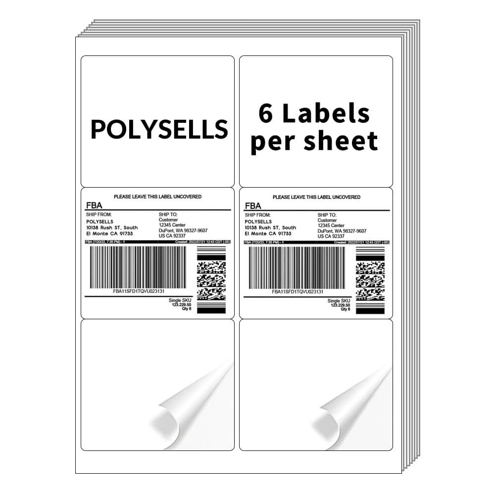 3-1/3"x4" Self Adhesive Shipping Labels, 6UP, 6 Labels per Sheet