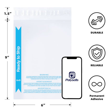 Polysells 6"x9" Strong Self Seal Clear Poly Bags with Suffocation Warning