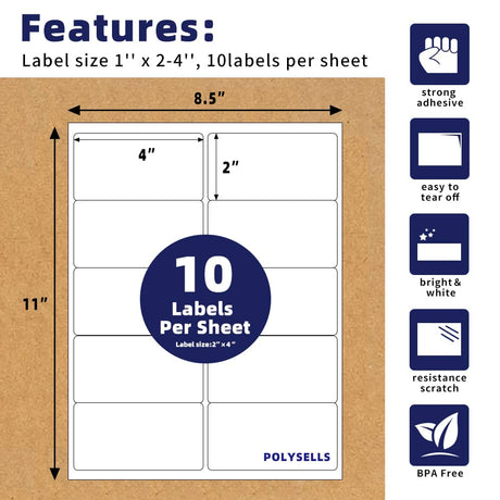 2"x4" Self Adhesive Shipping Labels, 10UP, 10 Labels per Sheet