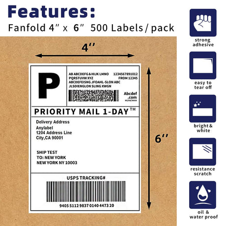 Polysells 4x6 Fanfold Thermal Shipping Labels – Compatible with Rollo & Zebra