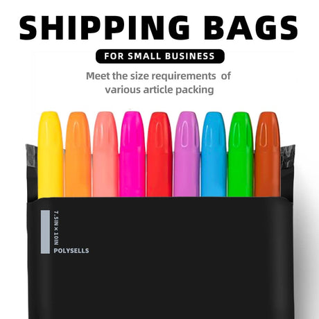 Polysells 7.5x10.5 Black Poly Mailers – Self Seal Shipping Bags for Small Clothing & Non-Fragile Items, Waterproof Tear Resistant Mailing Bags for Small Business Shipping Supplies