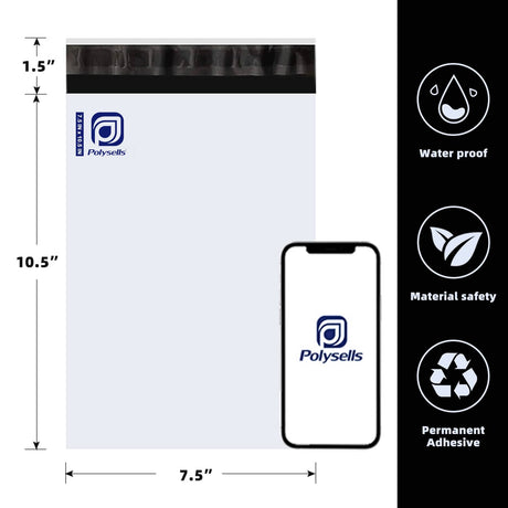 Polysells 7.5x10.5 White Poly Mailers – Self Seal Shipping Bags for Small Clothing & Non-Fragile Items, Waterproof Tear Resistant Mailing Bags for Small Business Shipping Supplies